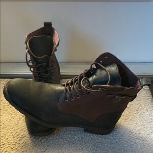 Men's Two-Tone Dark Brown and Black Lace-Up Ankle Boots